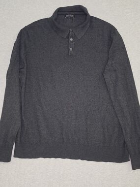 Banana Republic Pima Cotton & Cashmere Dark Charcoal Crewneck Polo Sweater